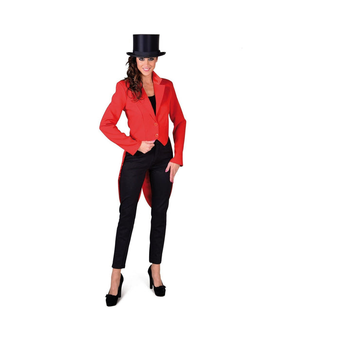 Frac rojo para mujer, chaqueta con cola larga en la espalda