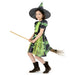 Disfraz de bruja para niña, vestido verde y negro con mangas abullonadas y sombrero de bruja