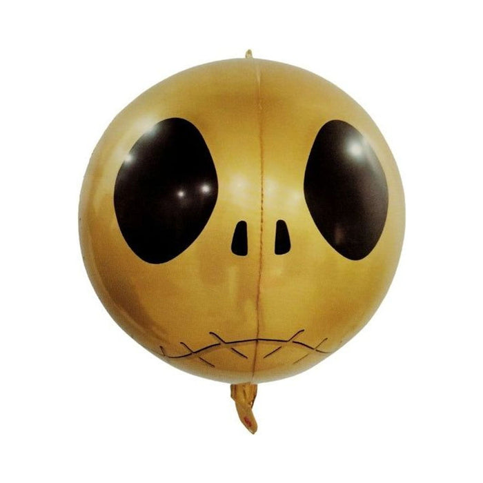 Globo foil redondo dorado con cara de alien de grandes ojos negros