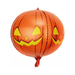 Globo foil redondo naranjo con cara de calabaza de Halloween en amarillo
