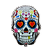 Globo foil con forma de calavera mexicana, ojos de corazón, flores de colores y telaraña en la frente