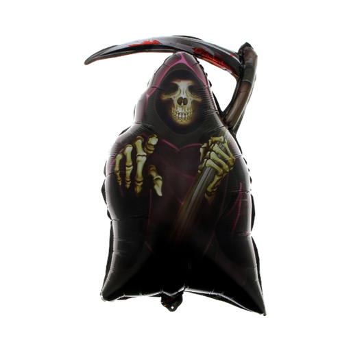 Globo de foil de La Muerte con capucha negra, calavera y guadaña