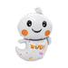 Globo metálico con forma de fantasma blanco sonriente, mejillas naranjas y texto BOO!