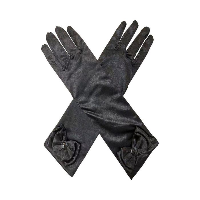 Guantes largos lisos color negro con lazo en el puño