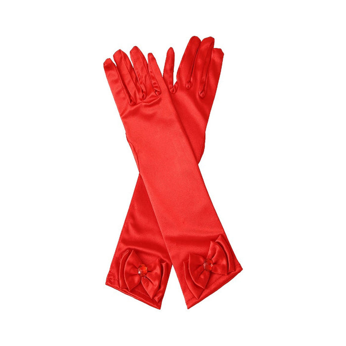 Guantes largos lisos color rojo con lazo en el puño