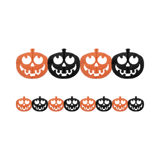 Guirnalda de calabazas de Halloween calada, en naranjo y negro alternados
