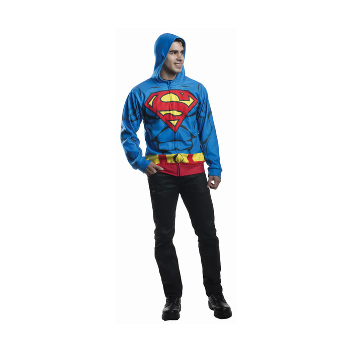 Hombre con polerón azul de Superman con capucha