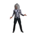 Adulto con kit de disfraz de Beetlejuice: peluca gris, camisa a rayas blancas y negras y maquillaje