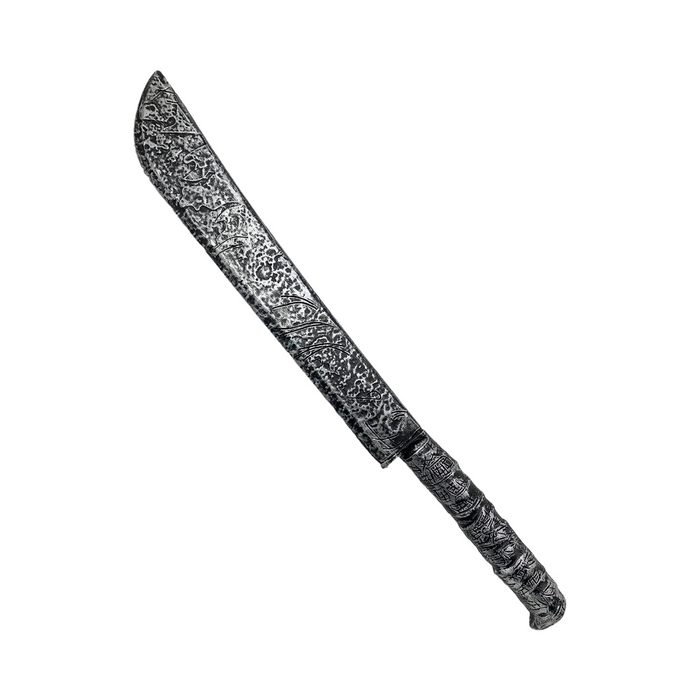 Machete de plástico con hoja plateada gastada