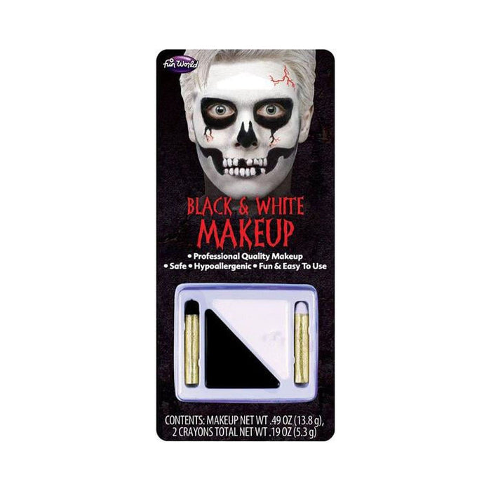 Kit de maquillaje blanco y negro Fun World con paleta de 2 colores y 2 lápices