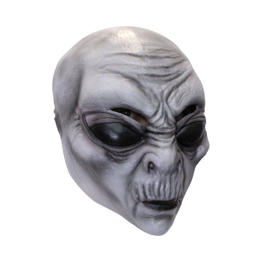 Máscara de alien gris con grandes ojos negros y boca esquelética