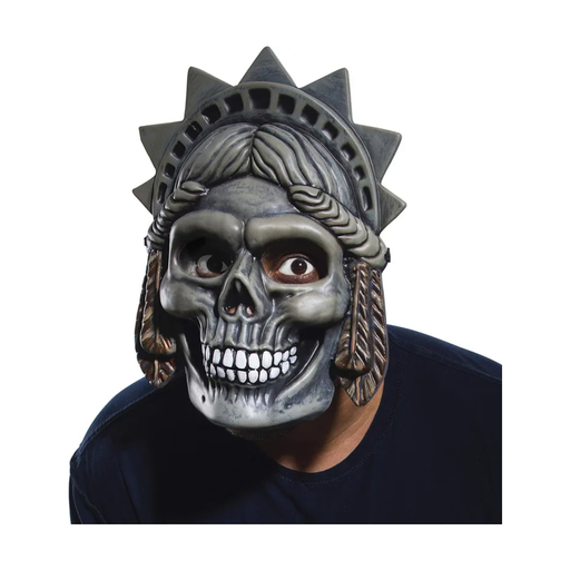 Máscara de calavera gris con corona de puntas y trenzas esculpidas