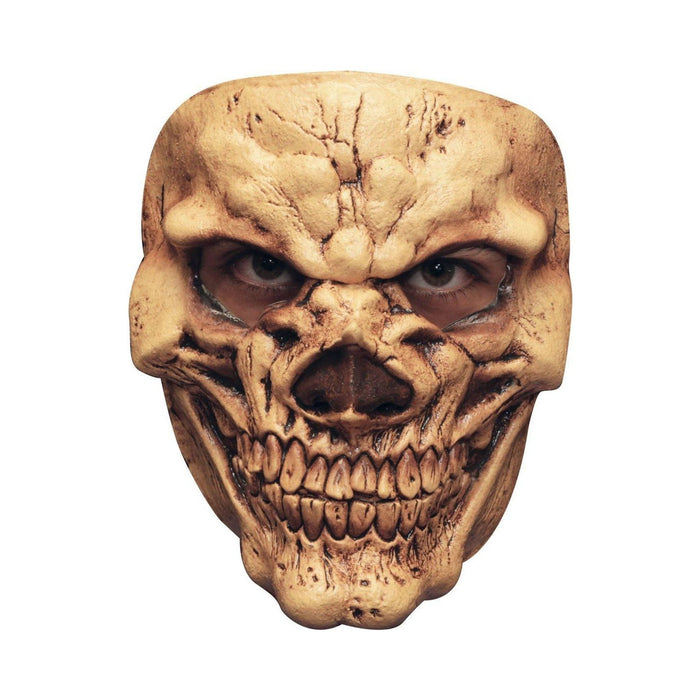 Máscara de calavera en tono hueso con ceño fruncido y dientes marcados