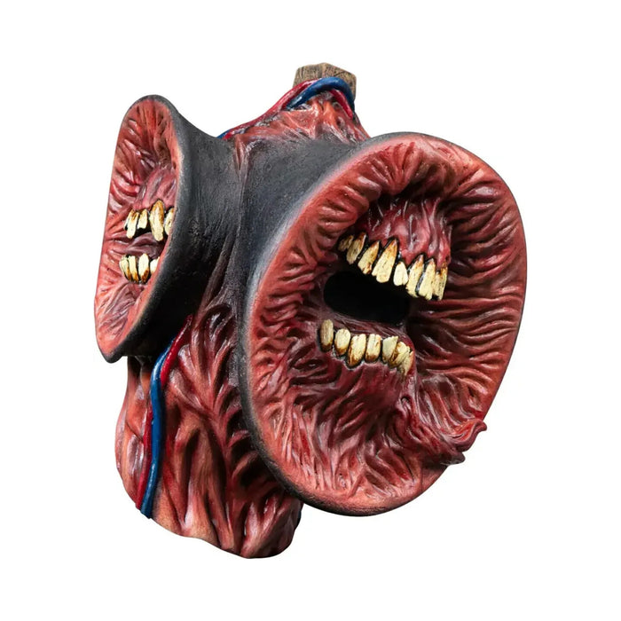 Máscara de látex Creepy Siren con dos bocinas con dientes