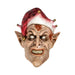 Máscara de látex de duende navideño malvado con gorro rojo y orejas puntiagudas