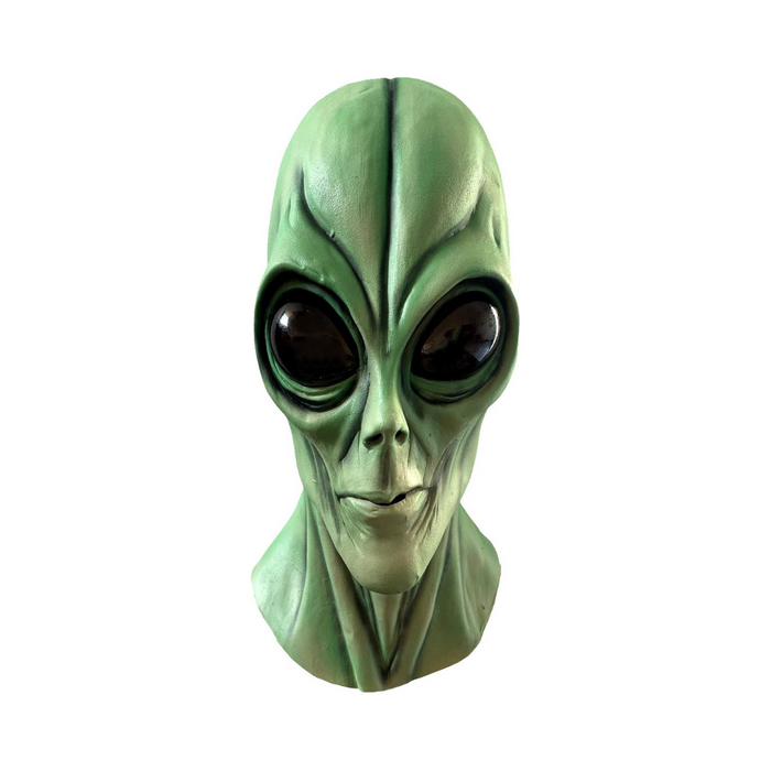 Máscara Látex Alien Verde, máscara de extraterrestre verde con grandes ojos negros