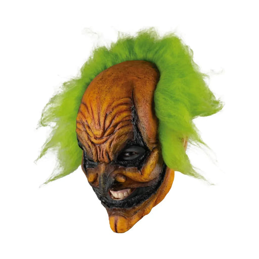 Máscara de látex de payaso calabaza naranja con pelo verde