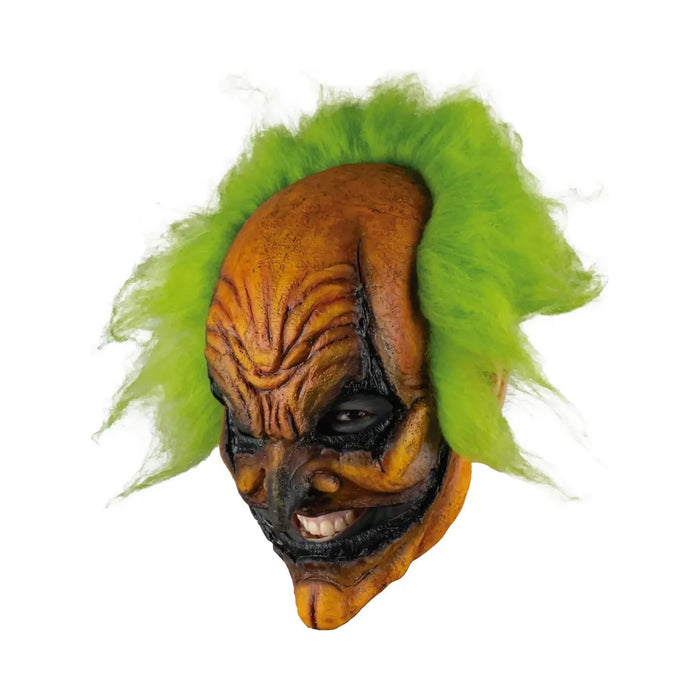 Máscara de látex de payaso calabaza naranja con pelo verde