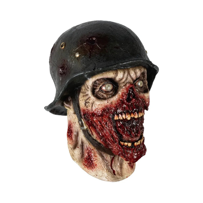 Máscara de látex de soldado zombie 1945 con casco y rostro ensangrentado