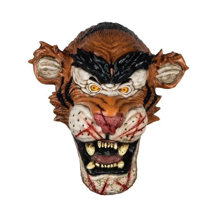 Máscara de látex de tigre sangriento con colmillos que cubre toda la cabeza