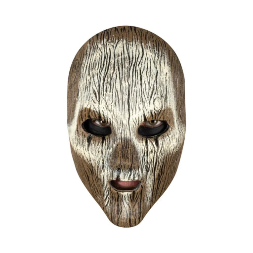 Máscara facial de látex vudú con textura de madera y rostro de calavera