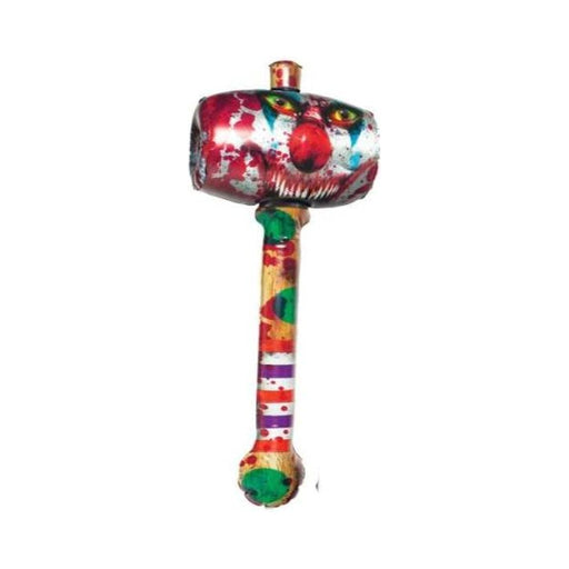 Mazo inflable de payaso asesino con cara de payaso y mango a rayas de colores