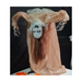 Animatronic mujer poseída arqueada hacia atrás con vestido color durazno y pelo rojizo, foto real en tienda