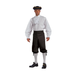 Hombre con pantalón colonial negro hasta la rodilla, camisa blanca y medias blancas