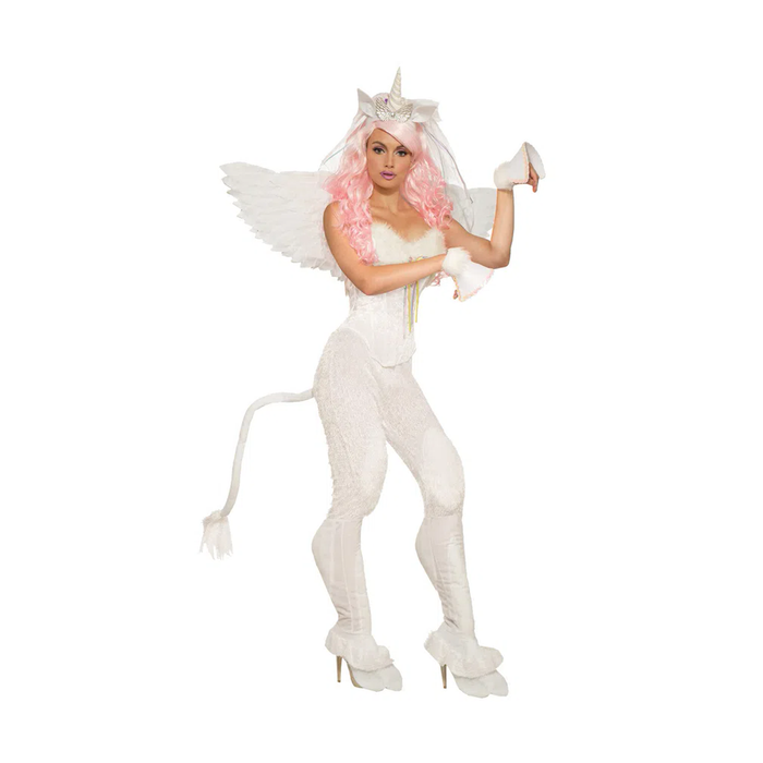 Persona con pantalón de patas blancas de unicornio