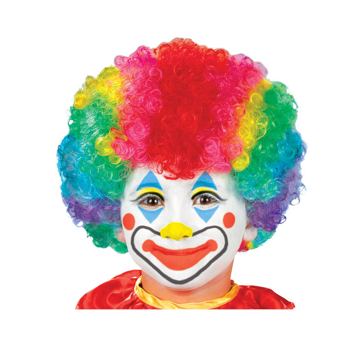 Niño con peluca de payaso de rizos multicolor