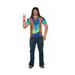 Hombre con polera hippie de colores y chaleco