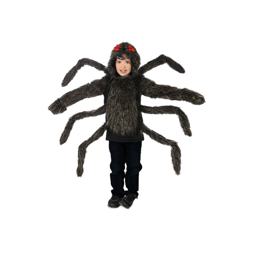 Niño con polerón negro de tarántula con capucha y patas de araña