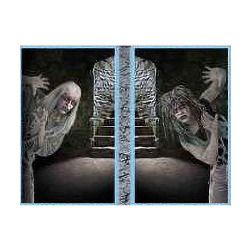 Dos pósters de ventana con zombies asomándose para decoración de Halloween