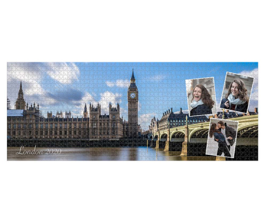 Ejemplo de puzzle personalizado panorámico con fotos de viaje superpuestas