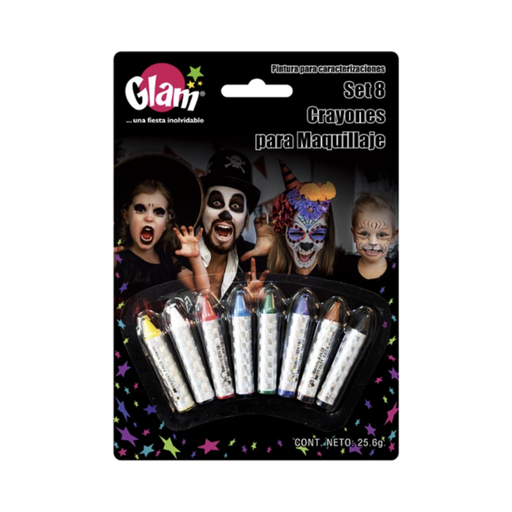 Set de 8 crayones de maquillaje Glam de colores en blíster, pintura para caracterizaciones