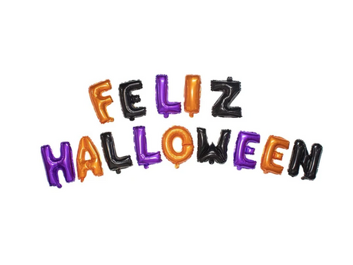 Set de globos metálicos de letras de Halloween en naranjo, negro y morado