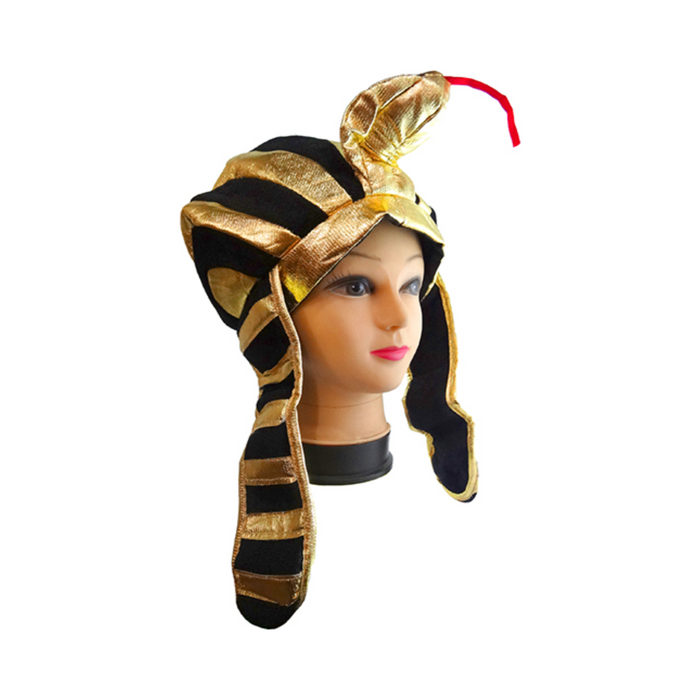 Tocado de faraón de tela negro y dorado con cobra