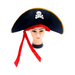 Sombrero pirata negro con calavera, borde dorado y cintas rojas