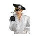 Mujer con sombrero pirata negro con borde blanco y calavera