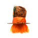 Sombrero de copa café estampado con cinta naranja y pelo naranjo