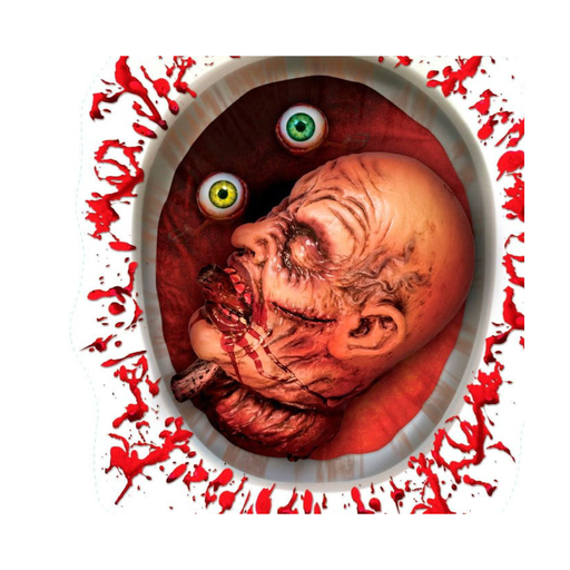 Sticker para tapa de WC con cabeza ensangrentada, ojos y salpicaduras de sangre