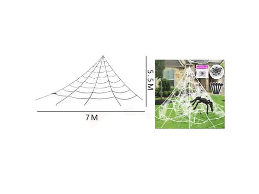 Telaraña gigante triangular de 7 m de base por 5,5 m de alto para decoración de Halloween