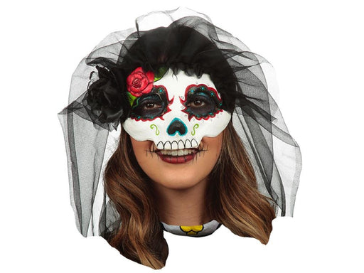 Mascara Catrina Con Velo 11 Ojos Negros - Ghoulish - Carnaval Online