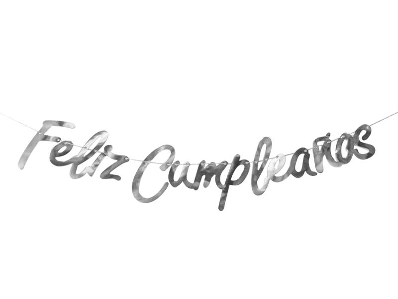 Cartel Feliz Cumpleaños Plateado- 1 Unidad