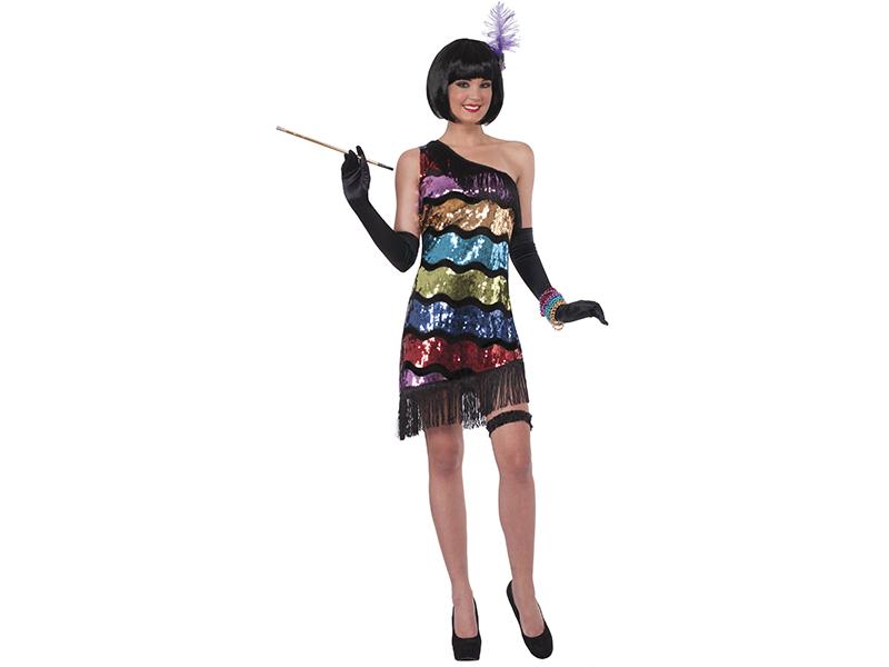 Disfraz Mujer Charleston Lentejuela Colores S - Carnaval Online