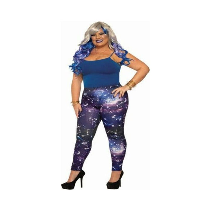 Calza con estampado de galaxia para mujer en tonos azules y morados