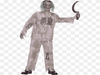 Camisa zombie gris rasgada con herida y costillas en el pecho, usada en disfraz completo