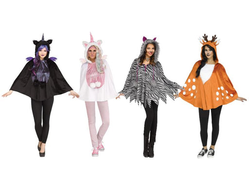 Capas tipo poncho con capucha de animal para adulto en distintos diseños