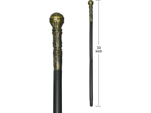 Cetro plegable negro con empuñadura de bola dorada labrada