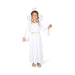 Disfraz de ángel para niña, vestido largo blanco con ribetes dorados, alas blancas y aureola